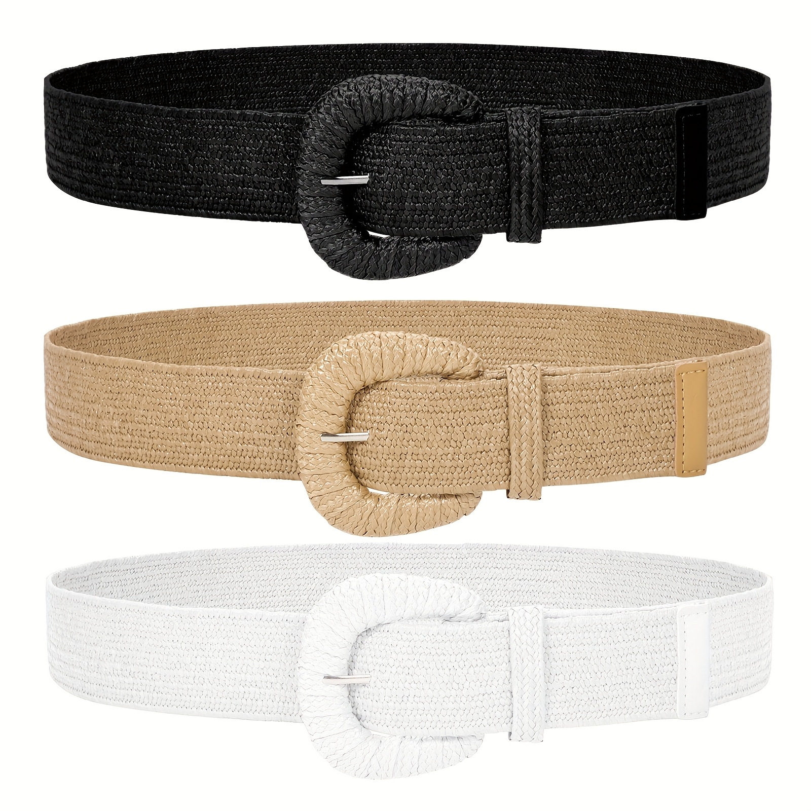 3 packs women straw elastic stretch waist belts - Temu