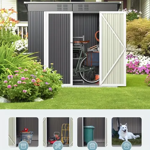 6x4ft metal outdoor storage shed with double lockable doors high quality garden shed for bike storage patio organization durable weather resistant design with ventilation grills secure lockable feature
