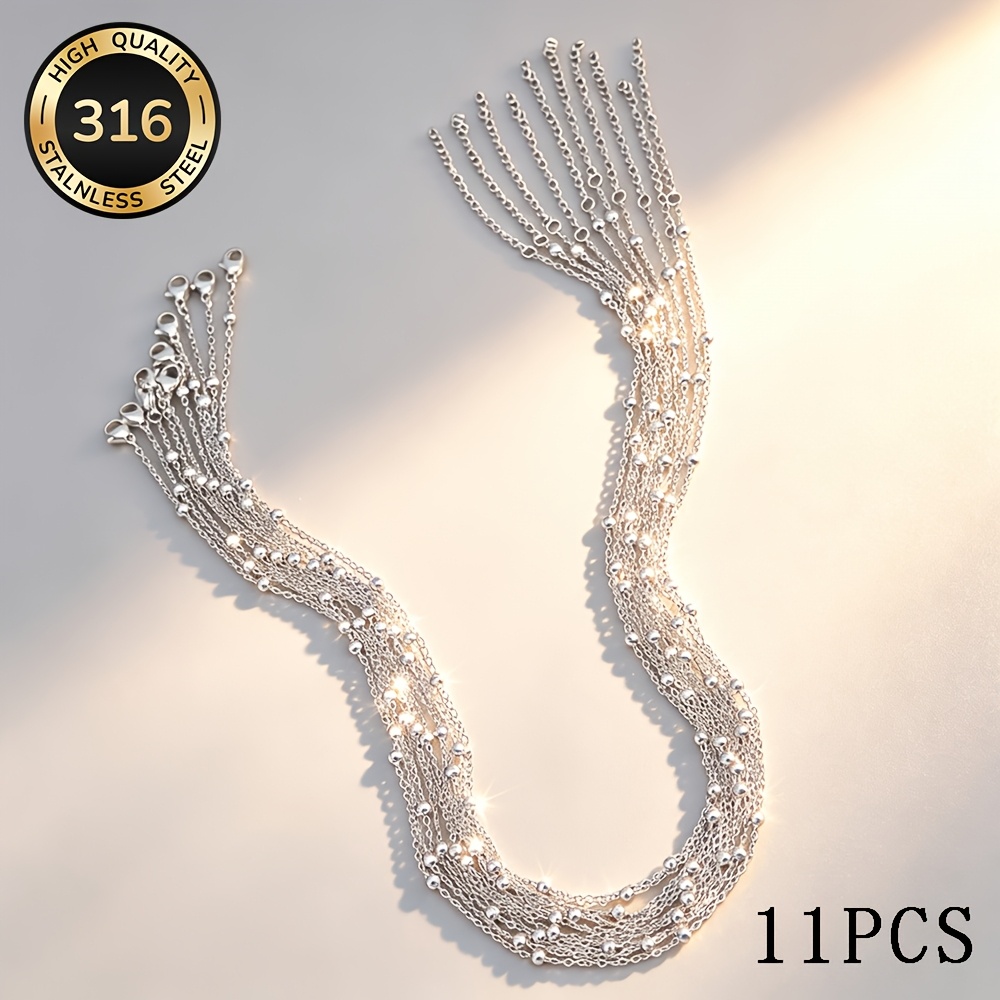 TEMU Collier chaîne de perles de rocaille croix en acier inoxydable, 11 pièces/, + chaîne d'extension de 5 cm/1,96 pouce, imperméable, durable, non