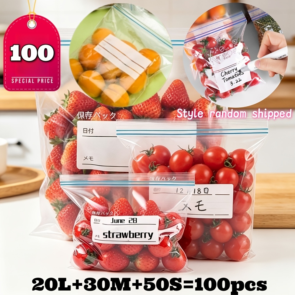 TEMU 100 pezzi Sacchetti riutilizzabili e sigillabili per alimenti, 20L X 30W X 50H Sacchetti con cerniera, Sacchetti sigillati trasparenti, Motivi