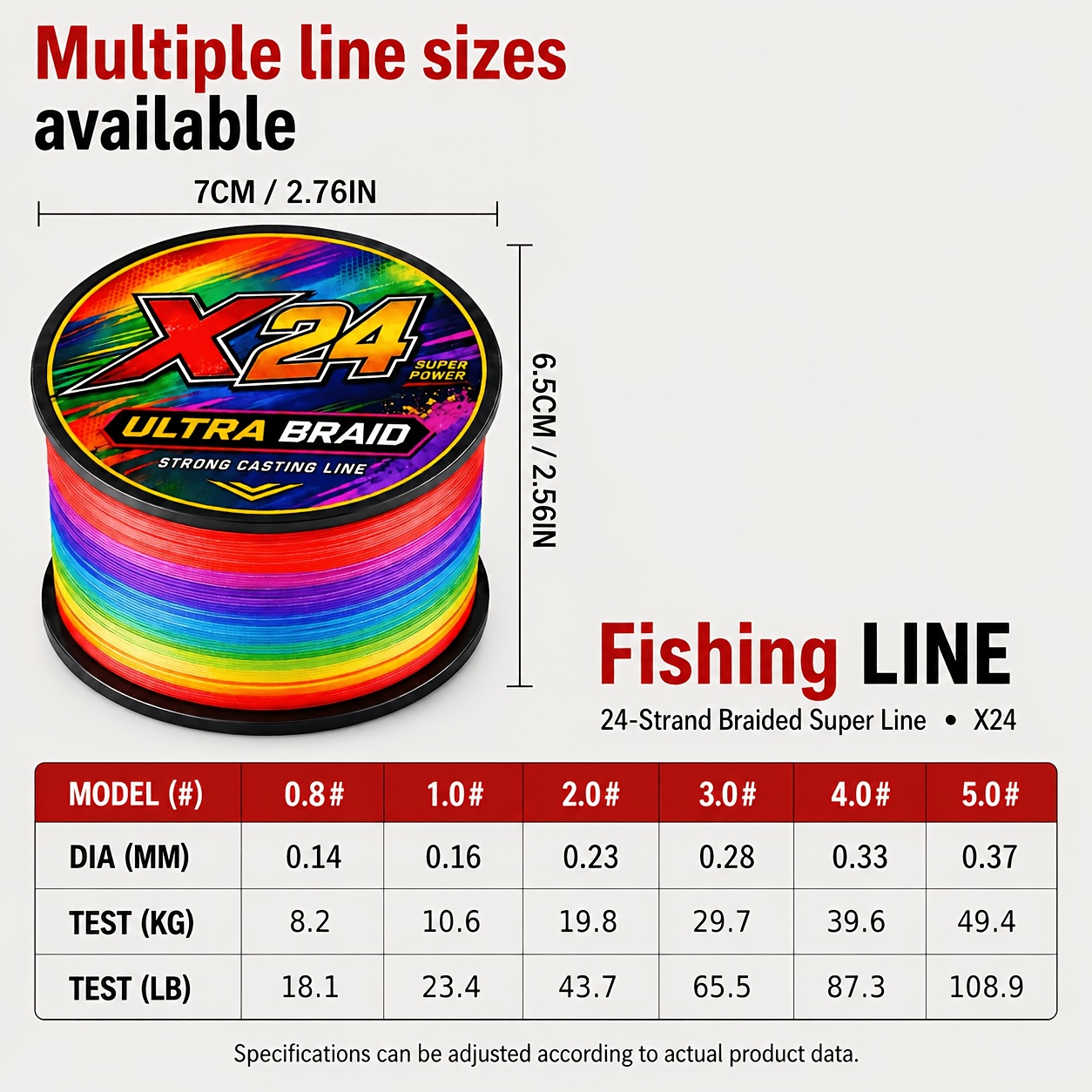 TEMU Fil de pêche à leurre PE coloré, 24 écheveaux, spécification de longueur 500 mètres / 547 yards, tissage uniforme et dense, lisse, adapté à la