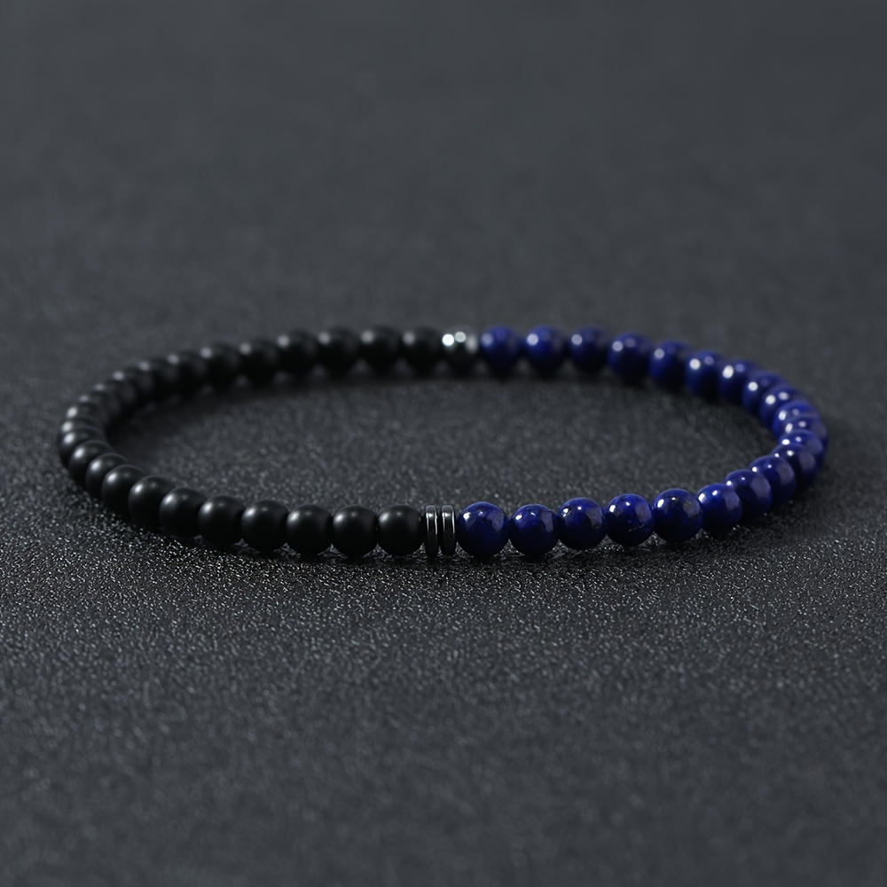 Trendy Simple Stone Round Beads Bracelet For Men, Holiday Birthday Gift For Girlfriends