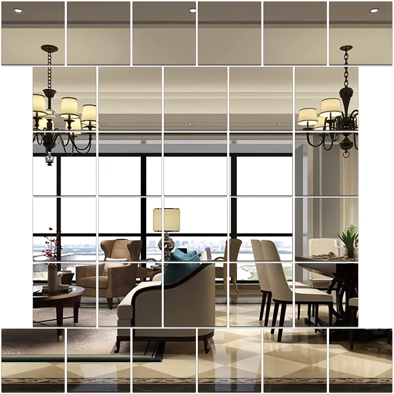 

32pcs 15cm Square Acrylic Mirror Wall Sticker, Shatterproof Self-adhesive Cosmetic , Suitable For Porch, Living Room, Bedroom, Office, Dormitory, Porch, Background Wall Decoration, Decoration.