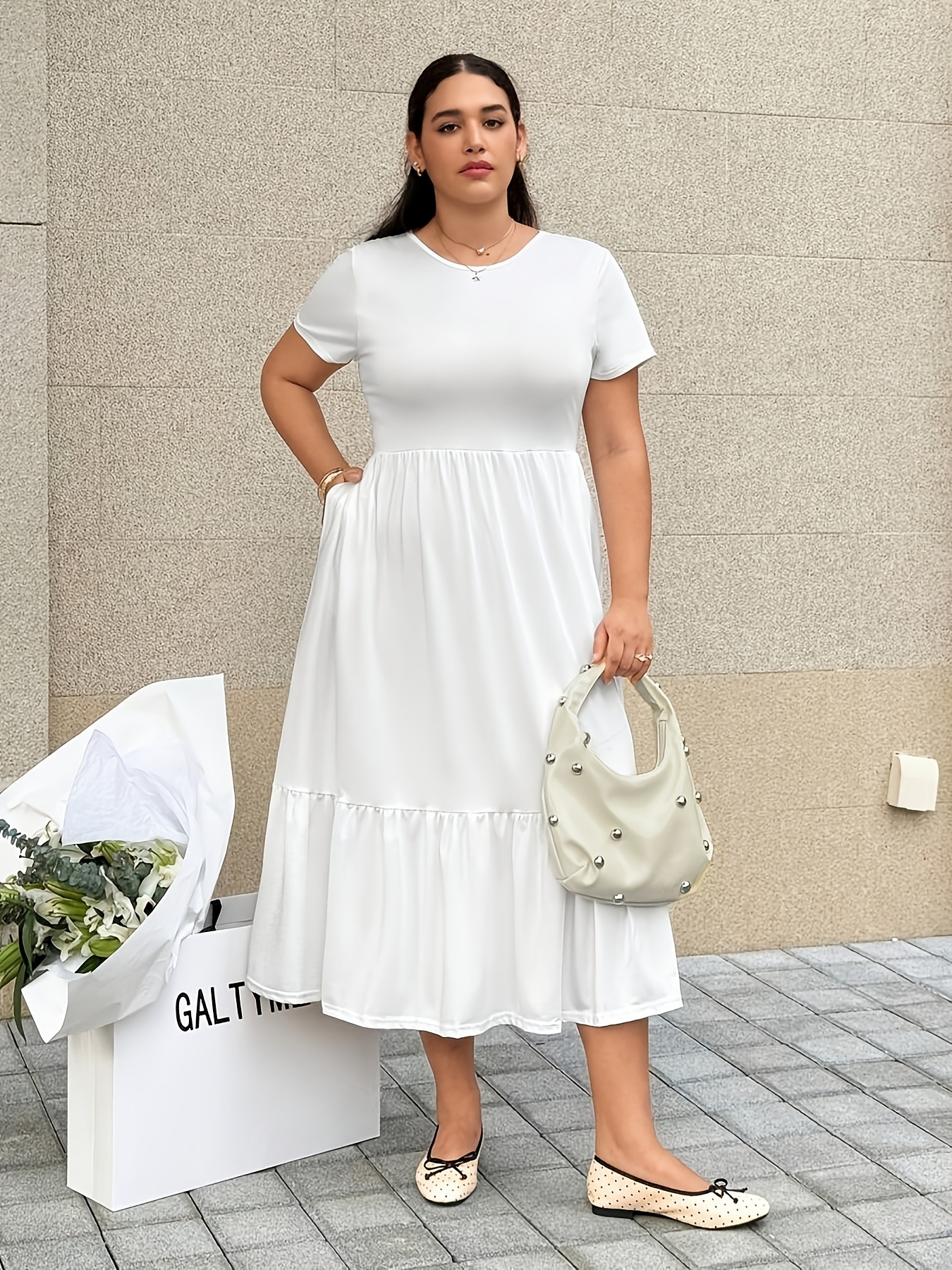 plus size womens plus size solid color elegant dress pockets - Temu  Philippines