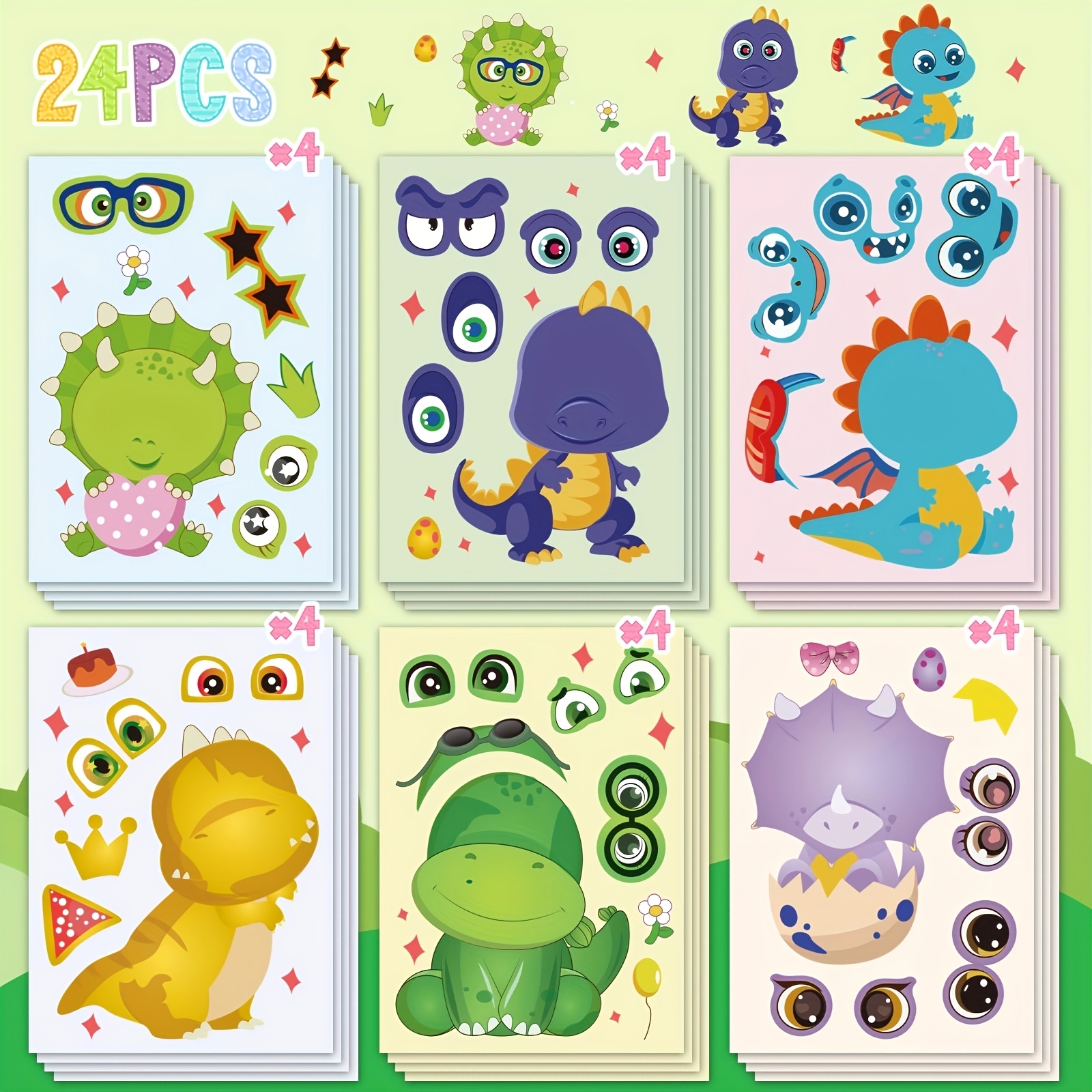 24pcs Cartoon Anime Dinosaur Diy