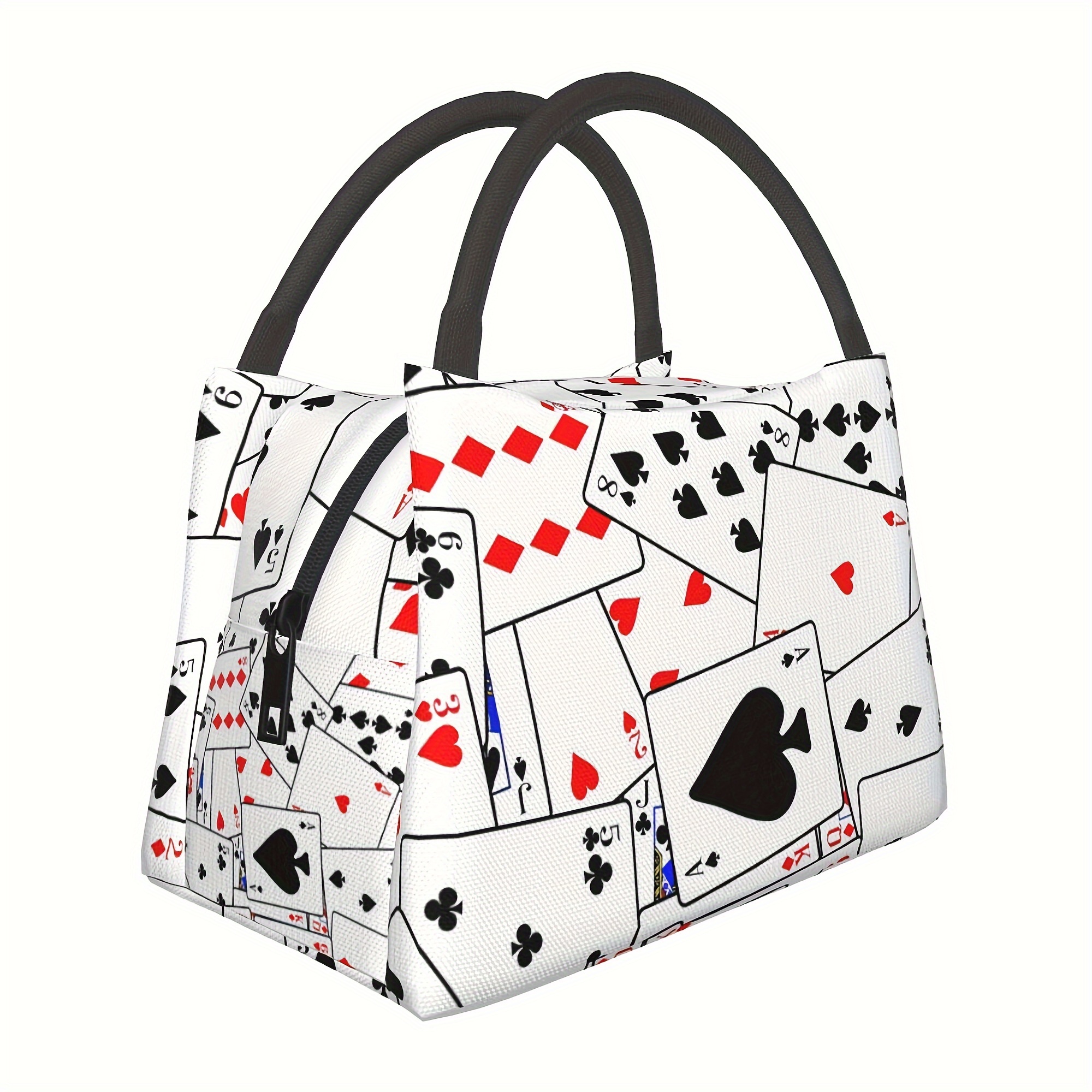 

Insulated Lunch Bag With Playing Card Design - Work, School, Picnics & Beach - Polyester, Hand Washable