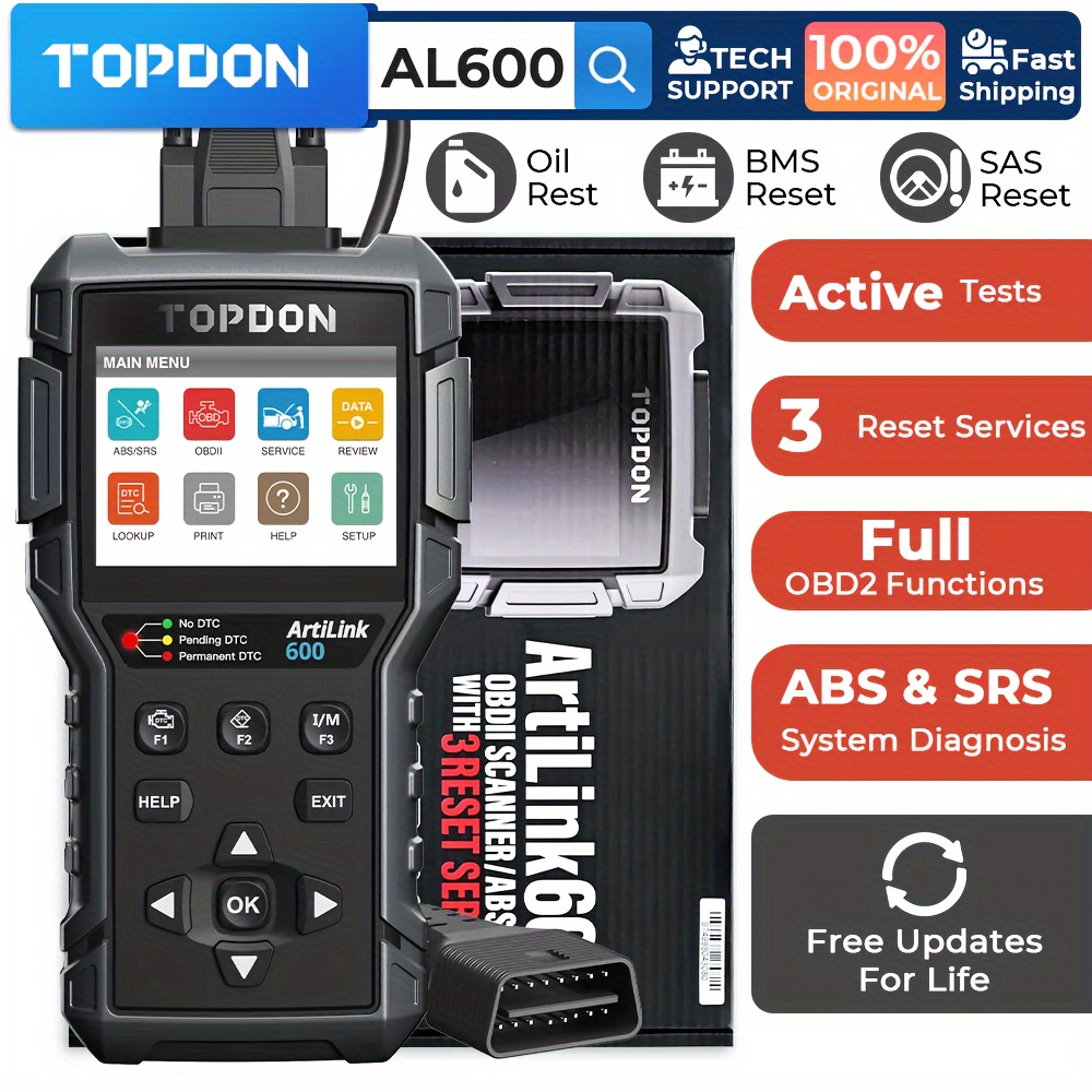 

Topdon Al600 Abs Srs Obd2 Car Diagnostic Tool Code Reader Scanner Active Test For Abs/srs, With Car Maintenance Reset Services Of Oil, Bms, Sas Diagnostic Scan Tool