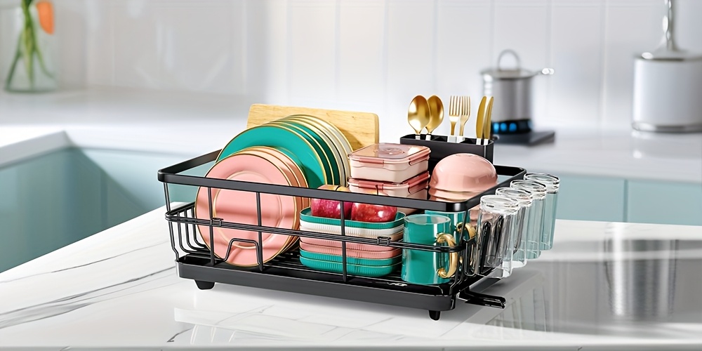   large dish drying rack for kitchen counter dish drainer with drain board cup holder cutlery holder space saving sink dish rack for drying plates bowls utensils Product details 3