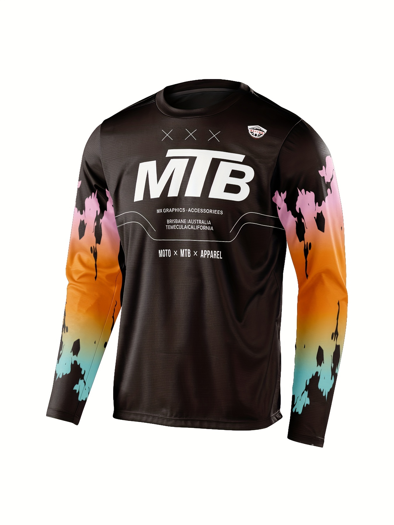 1pc *'S Long Sleeve MTB Jersey Moisture-Wicking, Breathable Polyester  Sports Crew Neck Top with Geometric Pattern for Cycling and
