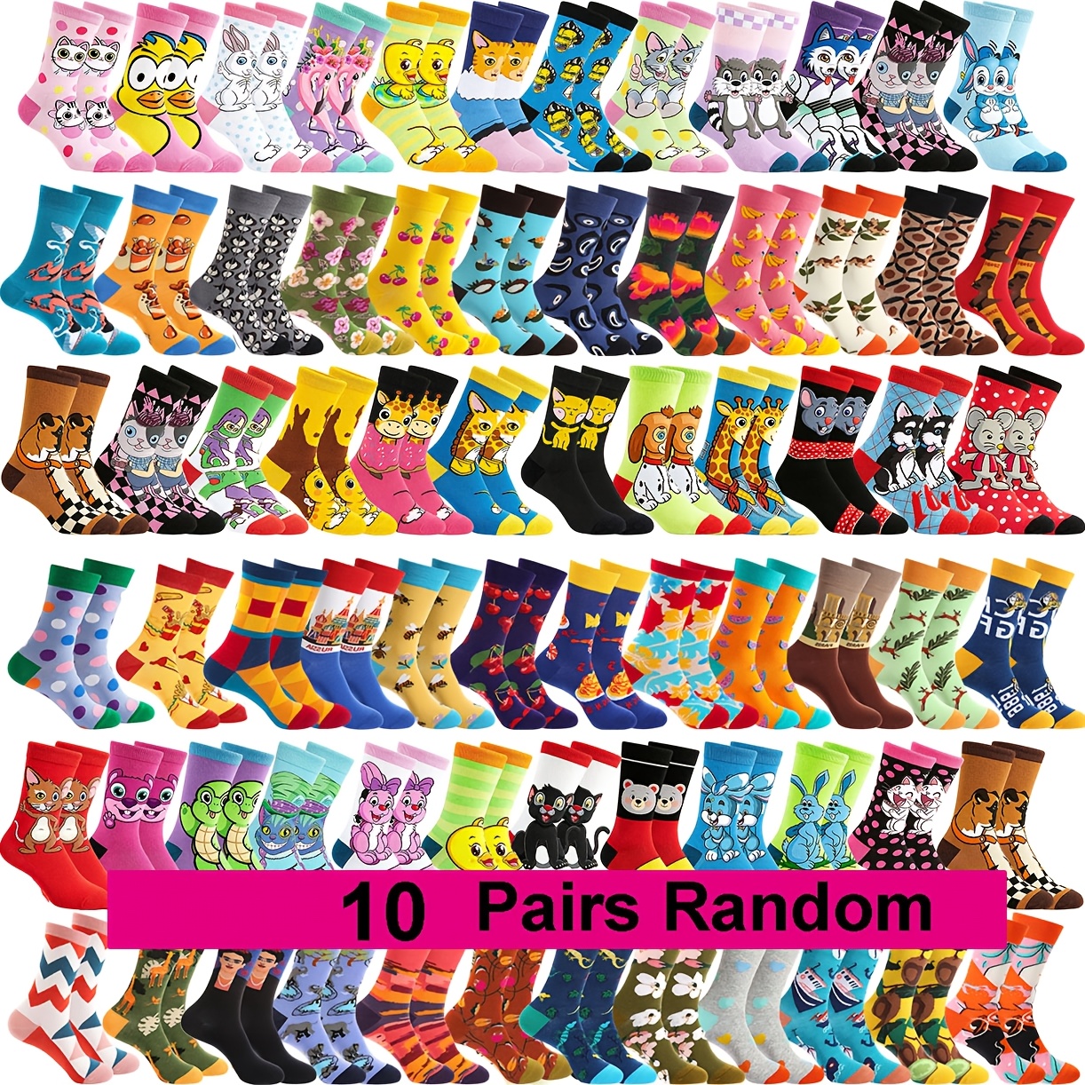 TEMU 10/ Pairs Men Women Long Socks Winter Autumn Socks Sports Novelty Cartoon Anime Animal Designer Socks