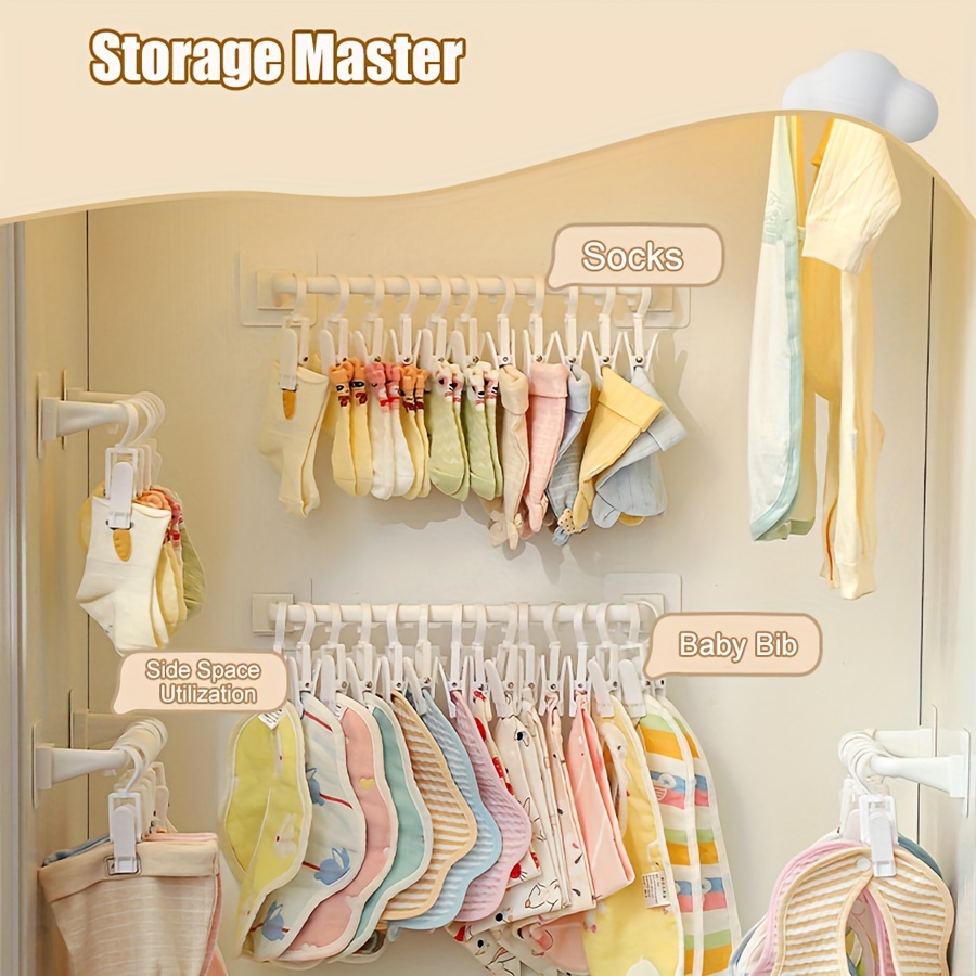 

Wall-mounted Hole-free Wardrobe Hanging Rod, Wall-mounted Storage Rack With Clips For Adjustable Hat Storage, Bib Hook, Towel, Socks Clip, Household Storage Rack