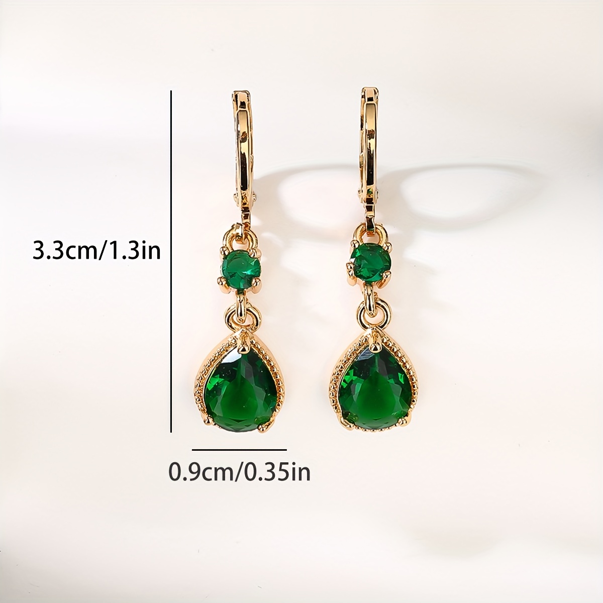 Image of 1 Pair Of Elegant 18k Gold-plated Copper Dangle Earrings With Emerald Green Teardrop Synthetic Zirconia - Luxurious Fashion Accessory For Gifts & Music Festivals