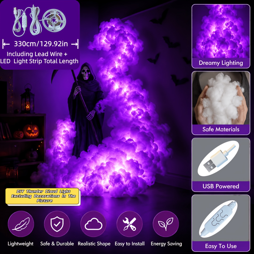 Image of Diy Thunder Cloud Light Music Sync Color Changing Halloween Atmosphere Light Full Of Sense Usb Powered Suitable For Gaming Gatherings And Holiday Gifts Indoor String Lights