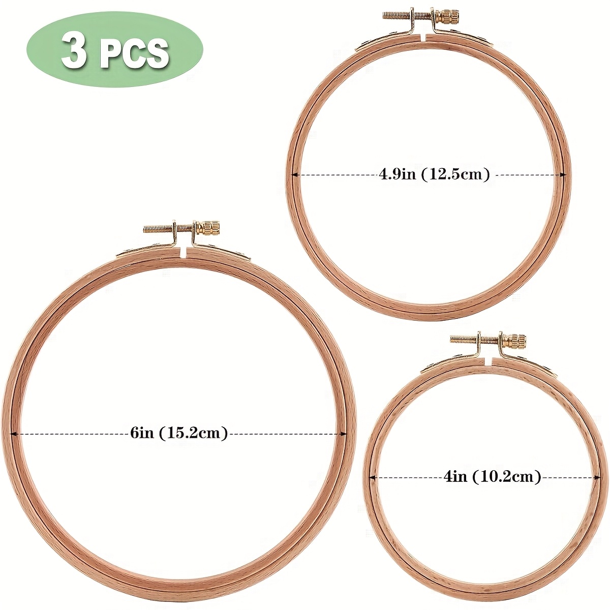 3pcs Beech Wood Embroidery Hoop Set, Round Hoops