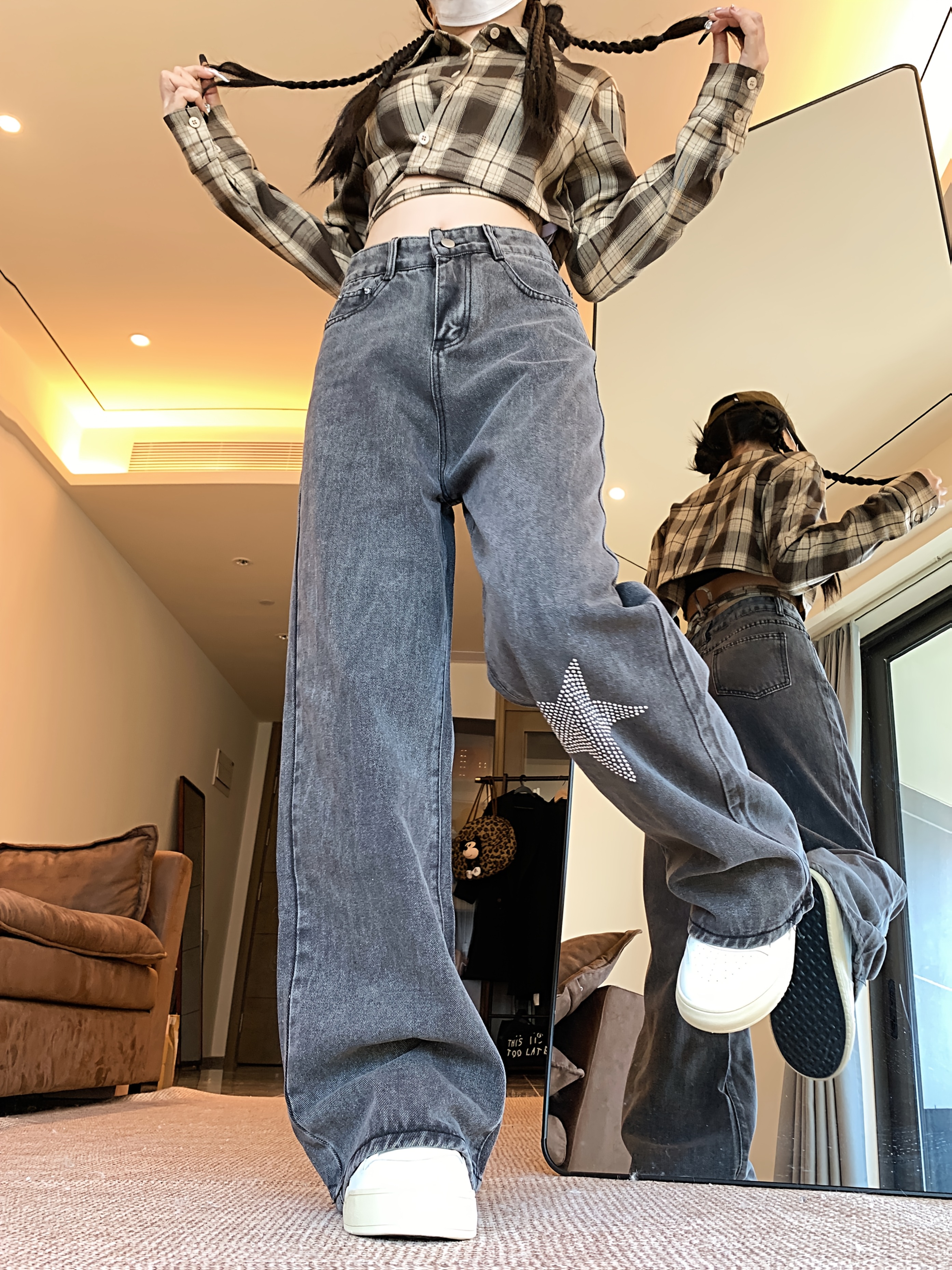 Moda Jeans De Dos Colores Mujer Conjunto De Moda Casual Para Mujer