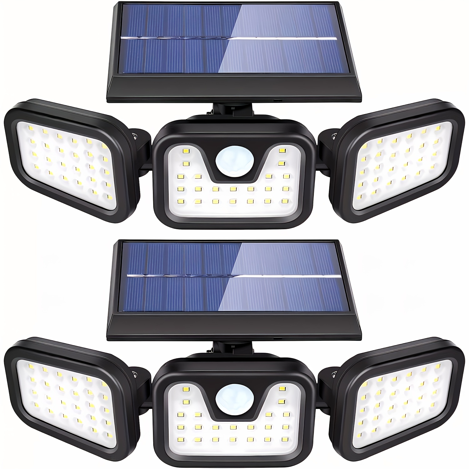 TEMU Lampe Murale Solaire d'Extérieur à Têtes avec Capteur et 74 LED, IP55, avec 74 Perles Lumineuses LED, Éclairage , 3 , pour Jardin, Cour, Rue,