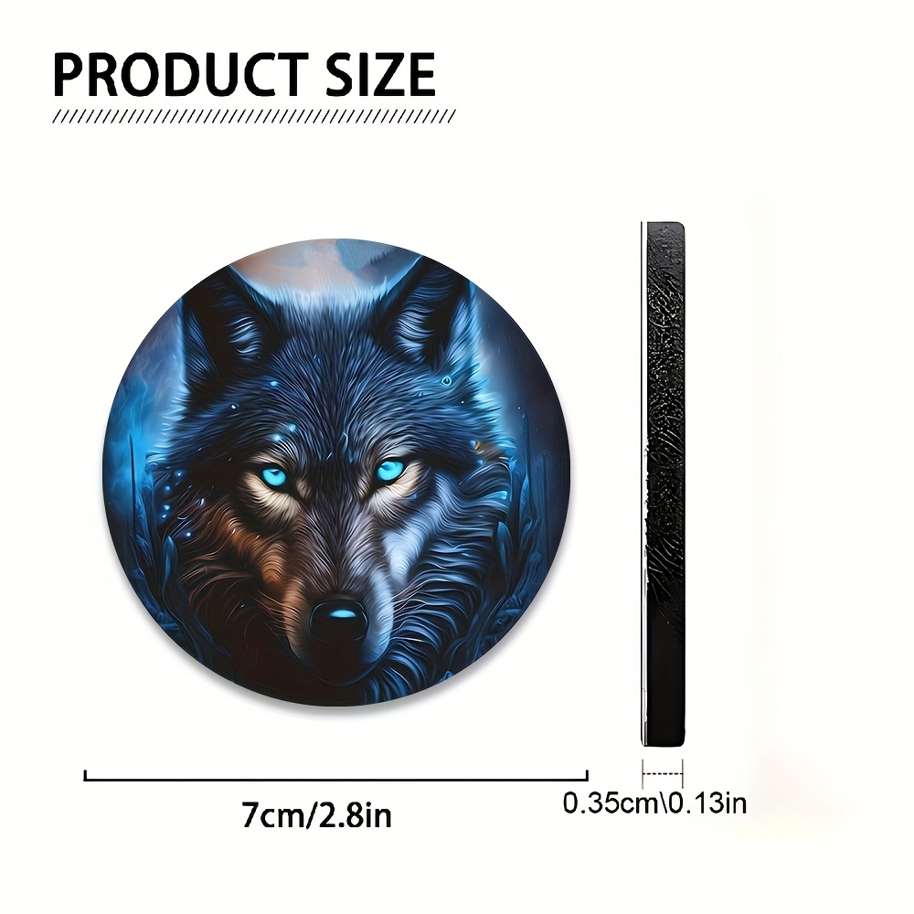 2pcs of Blue Flame Wolf King Patterned Absorbent Car Cup Holders And Coasters