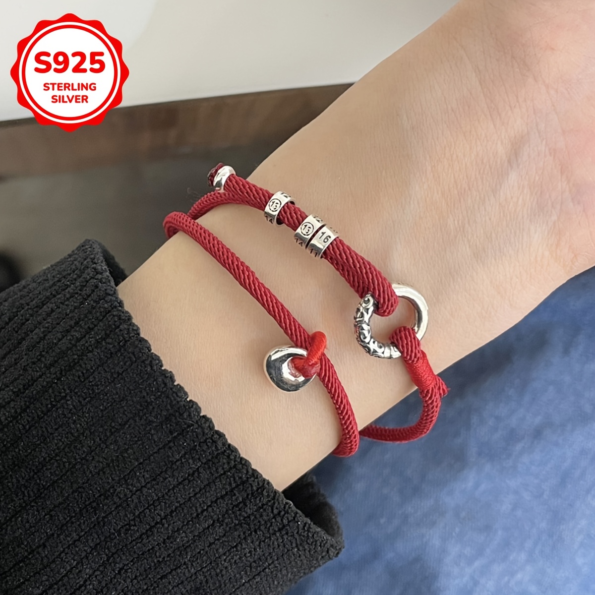 925 Silvery Circle Braiding Rope Bracelet, Zodiac Gift