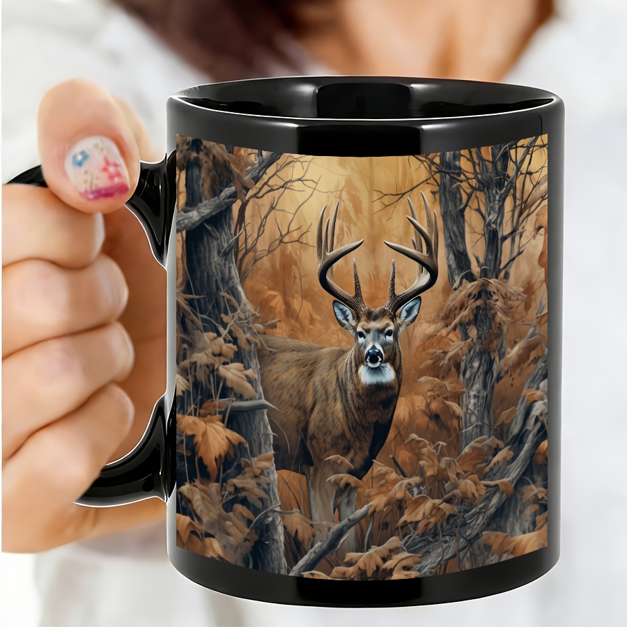 TEMU 11oz Black Ceramic Mugs Featuring Deer Autumn Forest, Perfect For And Hunters. An Ideal Gift For Father's Day Or Birthdays For Men Who And