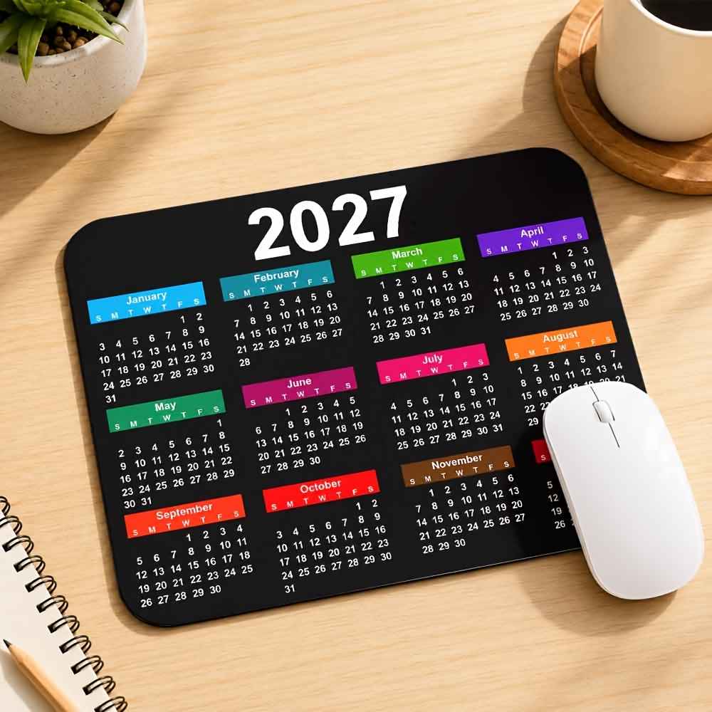 TEMU Tapis de bureau et tapis de souris calendrier 2027 avec base en caoutchouc antidérapante et bords verrouillage - Épais, convient pour , le