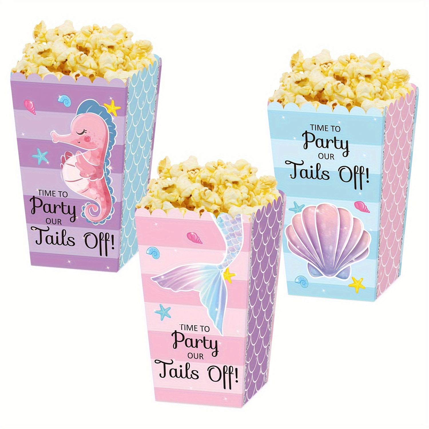 24pcs, Mermaid Popcorn Boxes, Mermaid Open-Top Treat Boxes, Snack Candy  Cookie Holder Container For Mermaid Birthday Themed Wedding Party Favors  Suppl