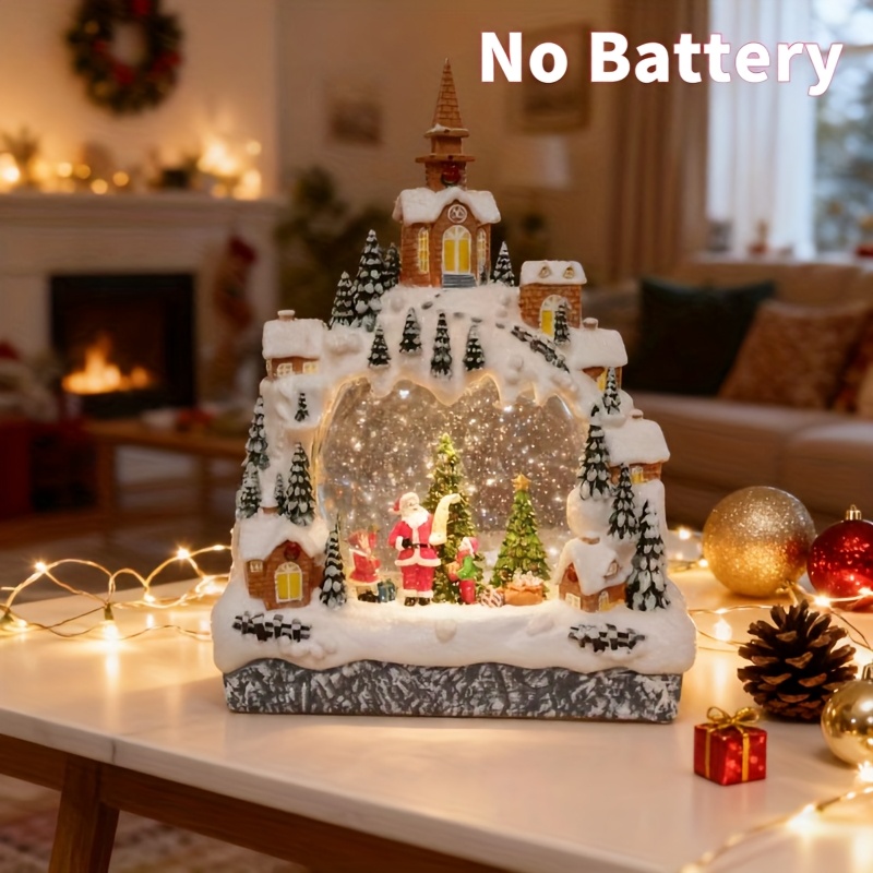 2D Plat, Premium Kerst Fantasy Sneeuwberg Kersthuis Sneeuwbol + Kerstmuziekbel, Kersthuis Vakantiedecoratie/Vakantiehuisje Ornament, Batterij Niet Inbegrepen - Staand Kerstdecoratie, Vakantiedecoratie, Kerstdecoratie Vakantiehuisje Ornament
