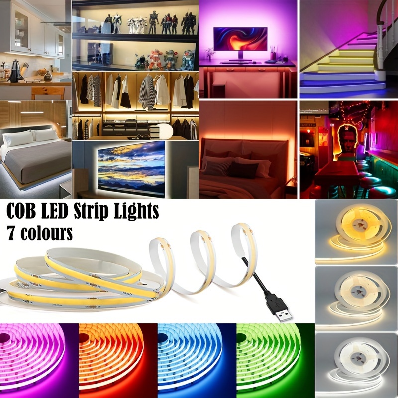 

Cob Led Strip Light Usb Power Supply 5v Flexible Led Strip Light, Can Be Cut And Shaped, Suitable For Tv, Bedroom, Party Diy Decoration (1m/3m/5m)