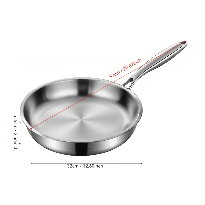 Image of Stainless Steel , Triple-layer Frying Pan, Flat Bottom Steak Cooking Pan, Kitchenware For Gas Stove And Induction Cooker - Sizes 10.24", 11.02", ", 12.60", Steak Pan