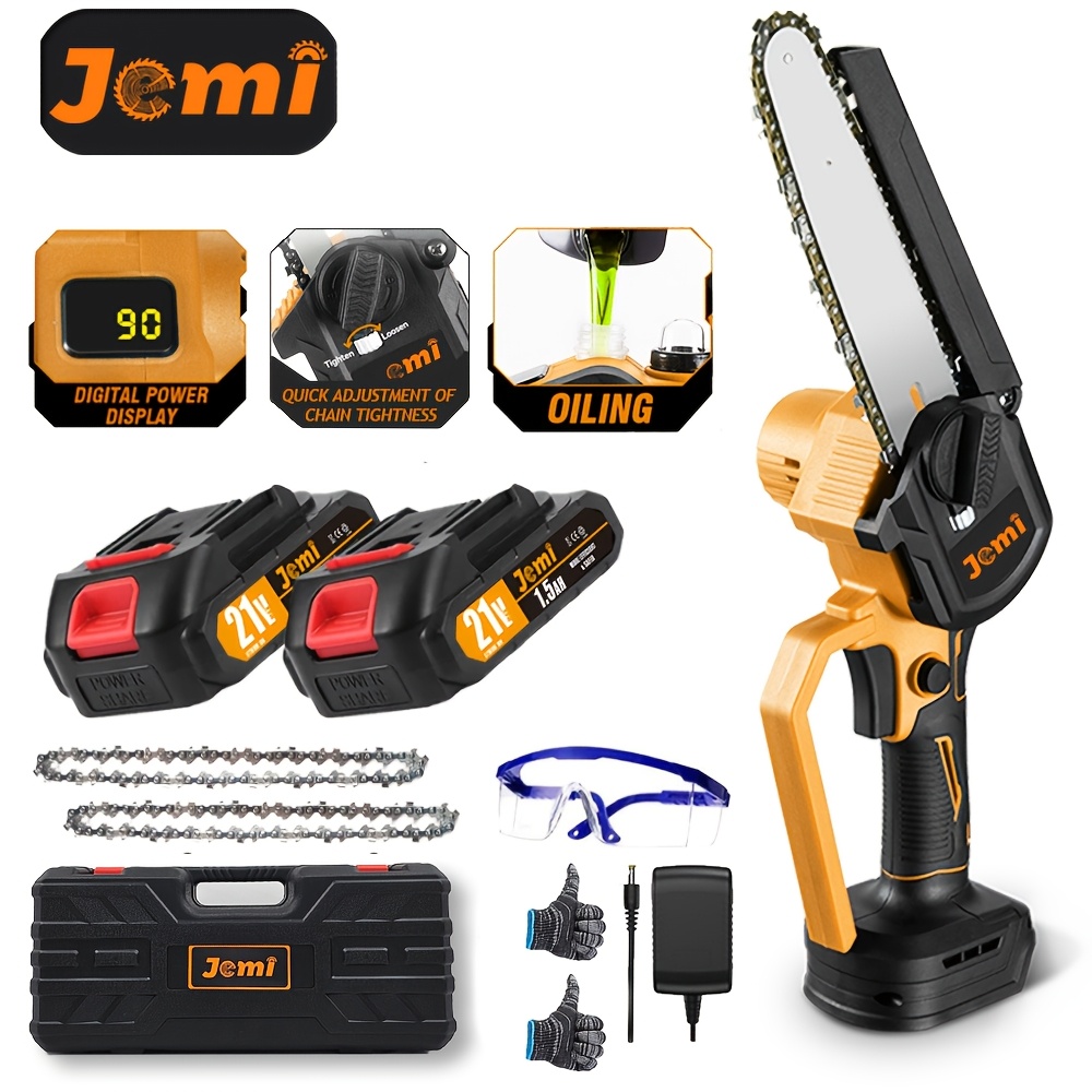 

Jemi Tool 6-inch Mini Chainsaw Kit With 1.5ah Battery - Electric Pruning Saw With Automatic & Tension, 21v, Lightweight Design For Gardeners, Includes Safety Lock & Led Lamp