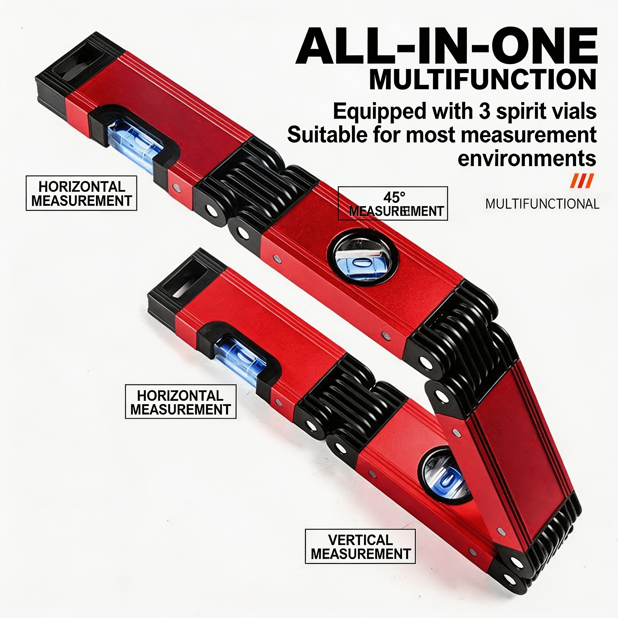 TEMU Foldable Magnetic Level With Retractable Ruler & Level - Portable 45° Angle Measuring Device, Suitable For Woodworking, Construction,, Compact
