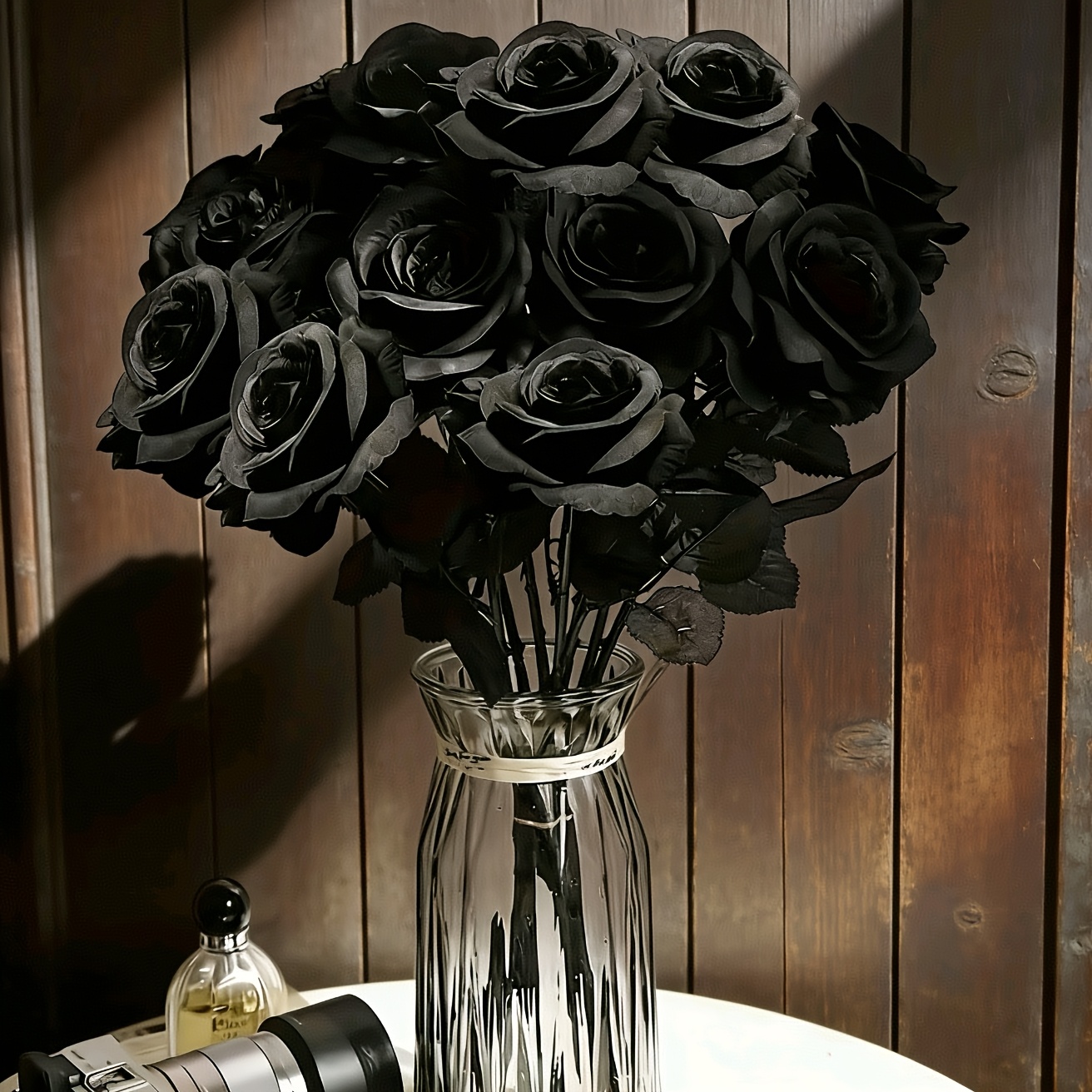 8pcs Realistic Black Artificial Roses Suitable For Wedding, Valentine's Day, Christmas, Mother's Day - Elegant Gothic Faux Flowers For Decor, Table Centerpiece, Bouquets - Roses (no Maintenance)