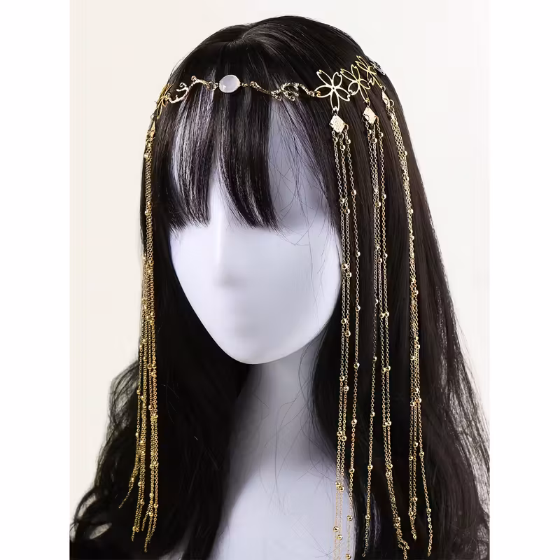 1pc fashionable and elegant chain tassel headband bohemian style hair chain with crystals suitable for halloween costumes and fairy role playing Product details 2