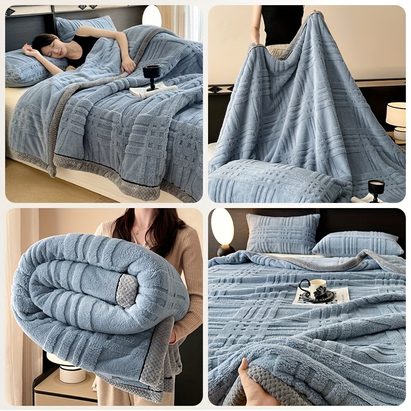 1pc luxury ultra soft plush blanket three second   winter thick plush throw striped grid design provides   and   suitable for   bedroom living room camping machine washable ideal for gifts or Product details 8