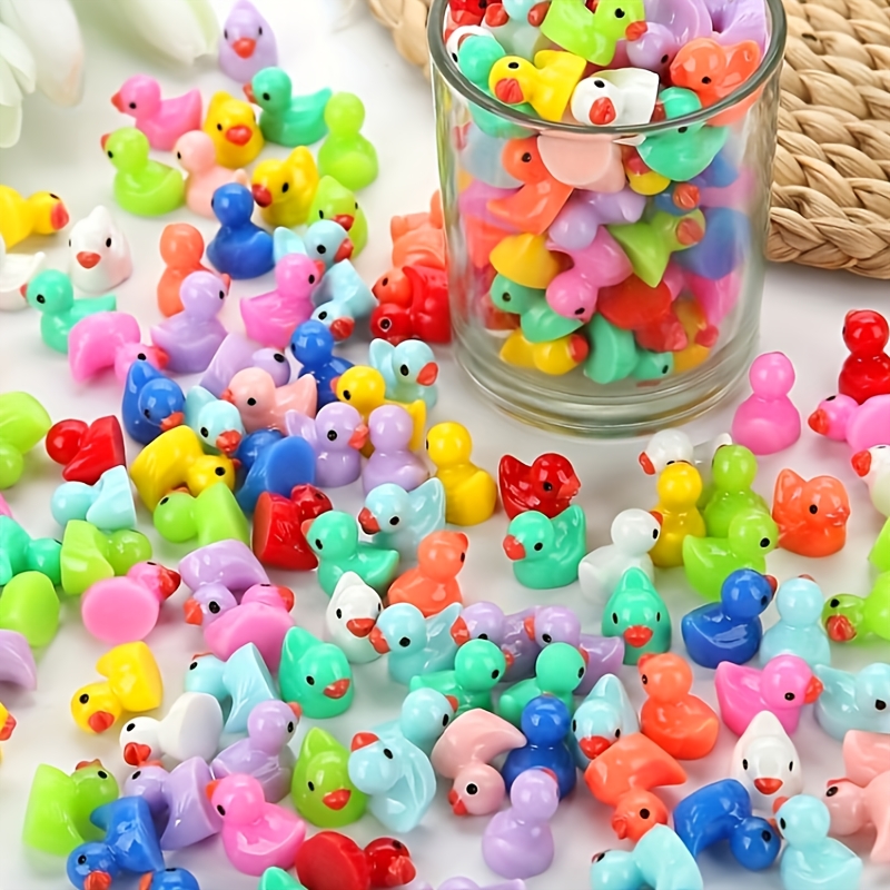 

100pcs Mini Resin Ducks, Assorted Colors, Party Favors, Decor, For Miniature Garden, Aquarium, Bonsai Accessories