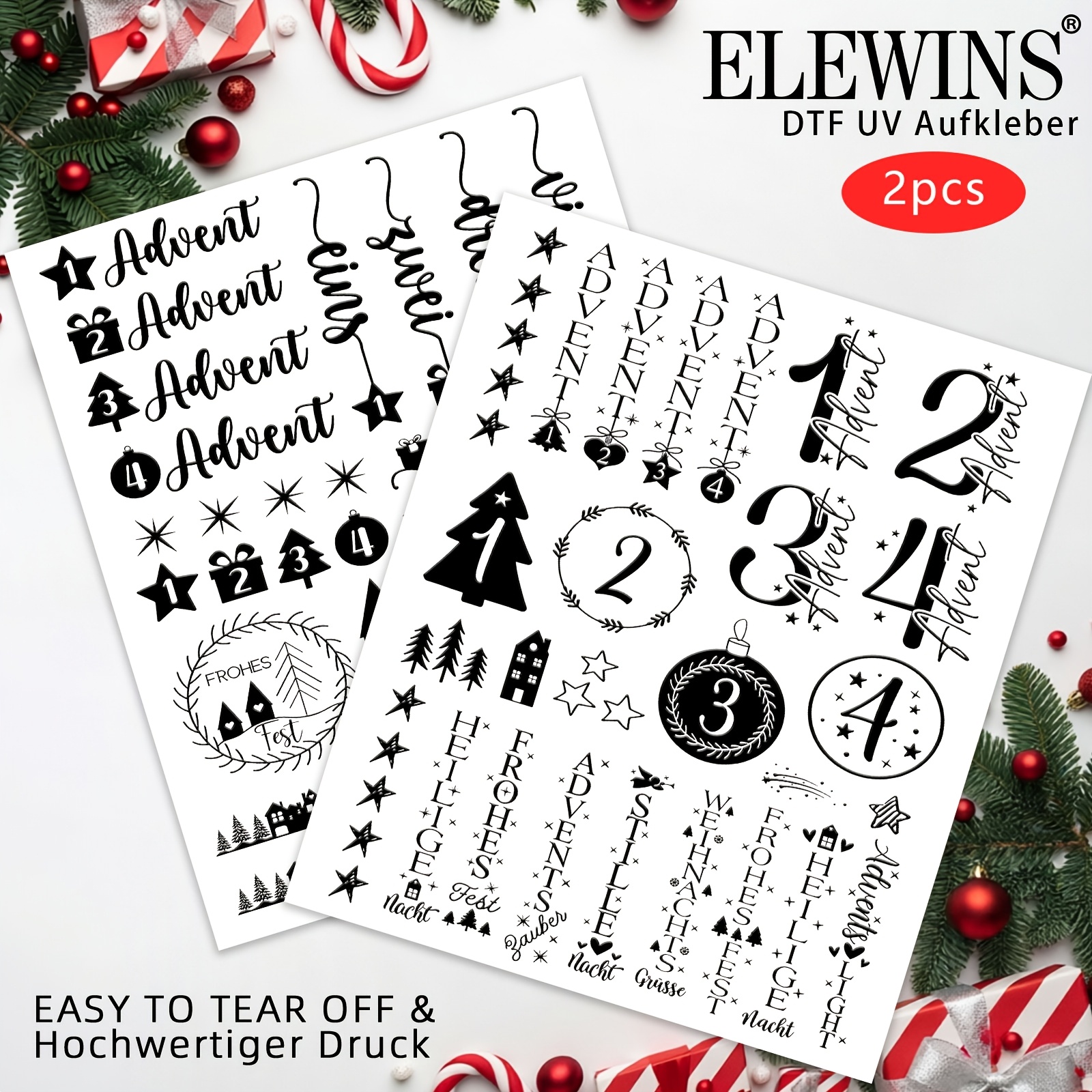 Image of 2pcs Uv Dtf Cup Set - German Christmas Sayings Designs For Candles, Mug, Bottle, And Other Decoration - Diy High Quality Self-adhesive Paper For Photo Albums, Furniture Decoration.
