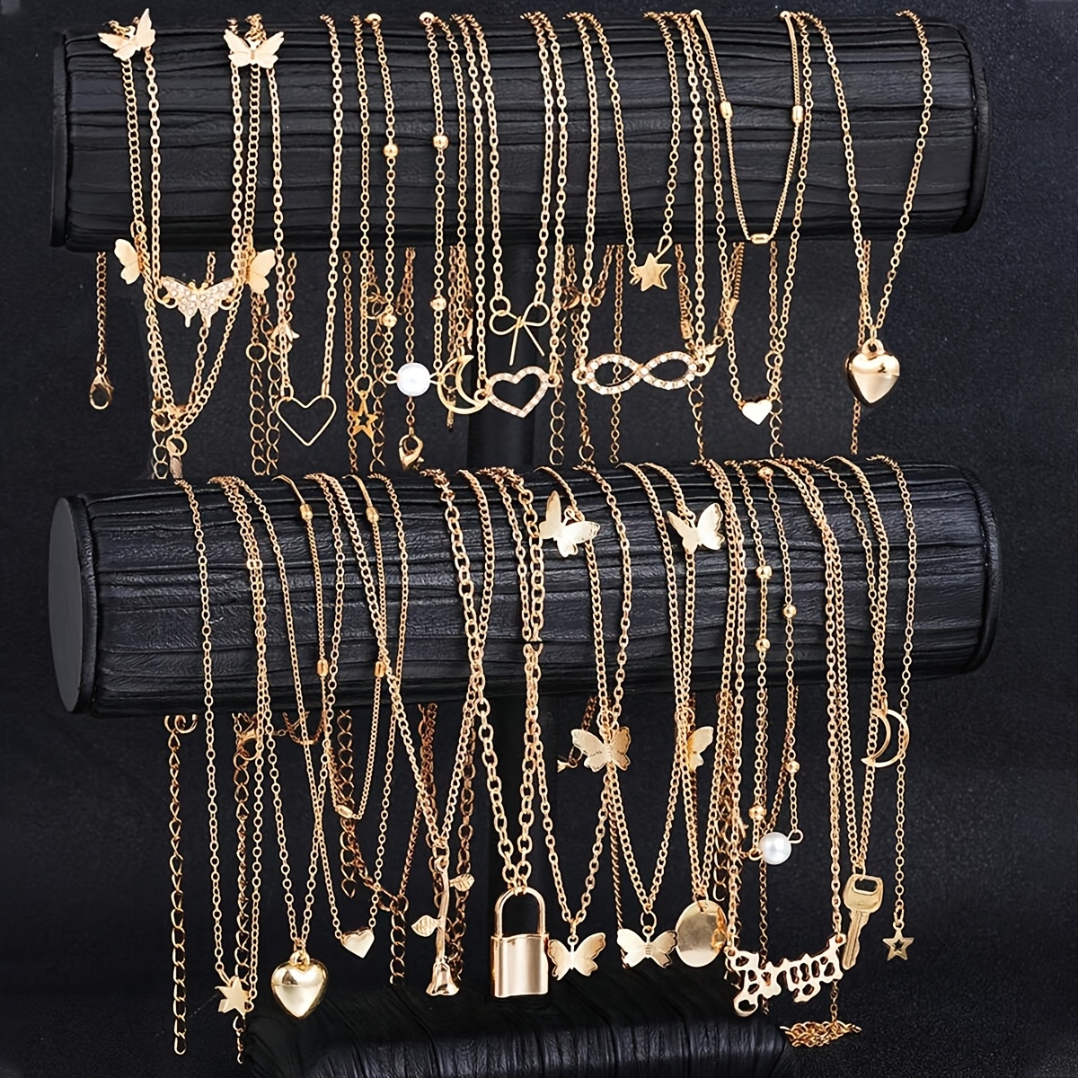 12pcs/11pcs Simple Mariposa Estrella Luna Cerradura de Carta Collar de Mujer, Aleación de Zinc, Estilo Versátil para Uso Diario y Vacaciones, Joyería de Vacaciones | Joyería Minimalista | Collar de Aleación de Zinc