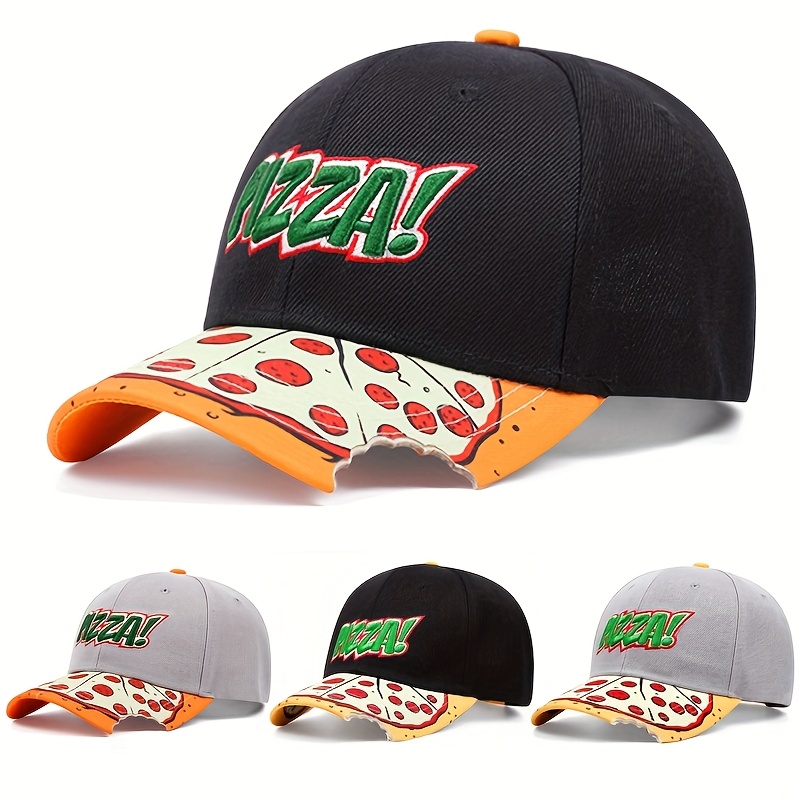 

1pc Casquette de baseball brodée PIZZA, tissu en acrylique, légère, fermeture à pression, toutes , thème de film, inélastique, lavage à uniquement, chapeau de soleil tendance pour hommes et femmes