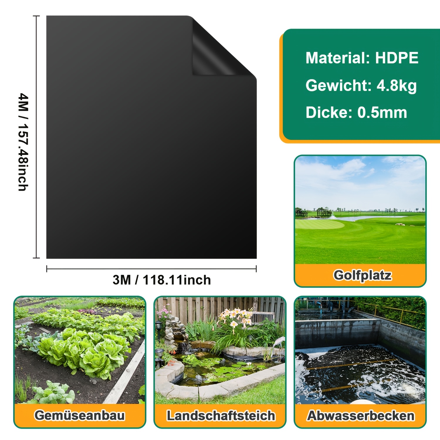 Image of Black 0.5mm Thick Pond Liner, An , High-density Pond Liner With Uv Resistance, Ideal For Long-lasting Backyard And Raised Flower Beds. In 3 Sizes: 2 X 3 Meters, 3 X 4 Meters, And 4 X 6 Meters