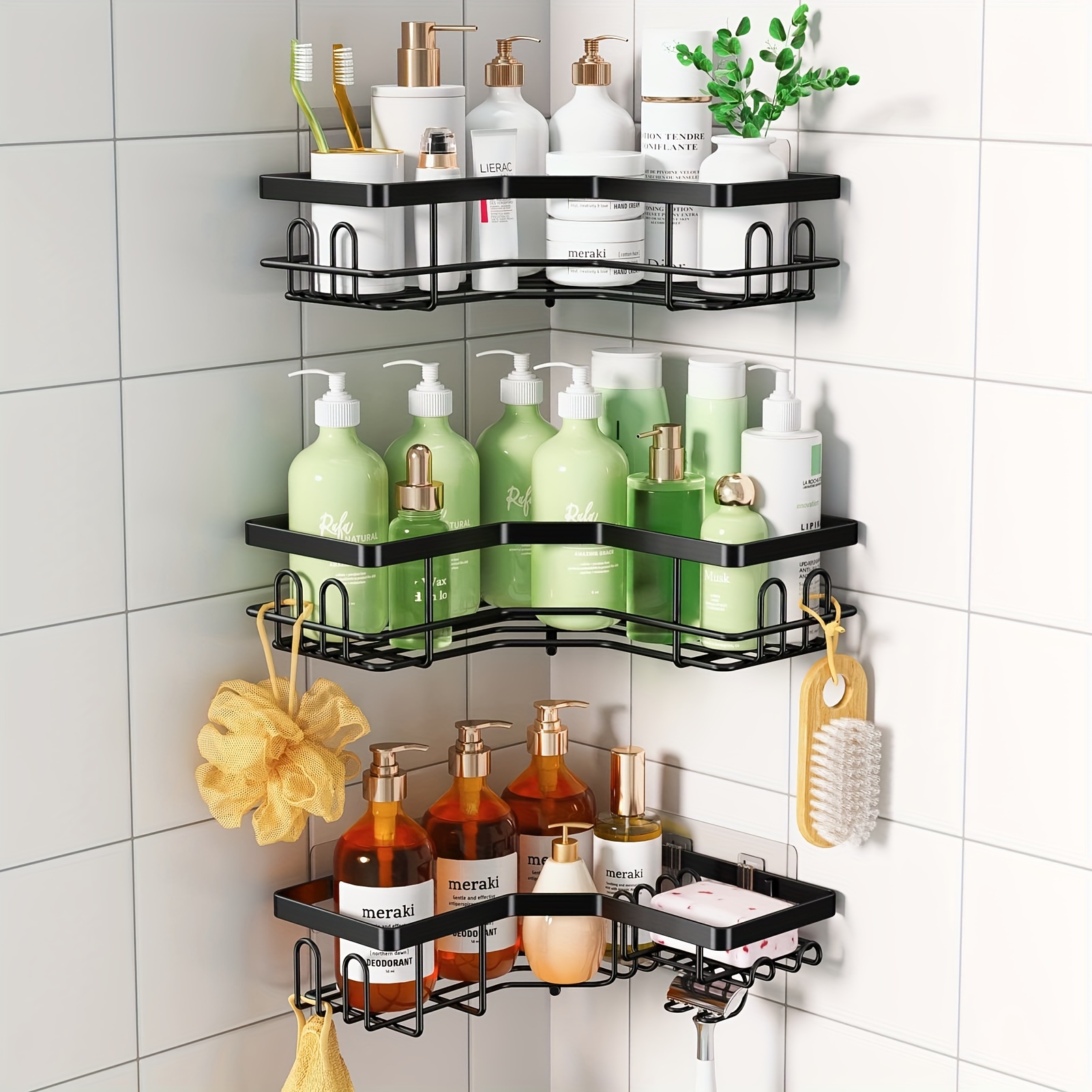 TAILI Organizador de ducha esquinero con ventosas resistentes, estante de  ducha, cesta de ducha montado en la pared, organizador de ducha para  champú