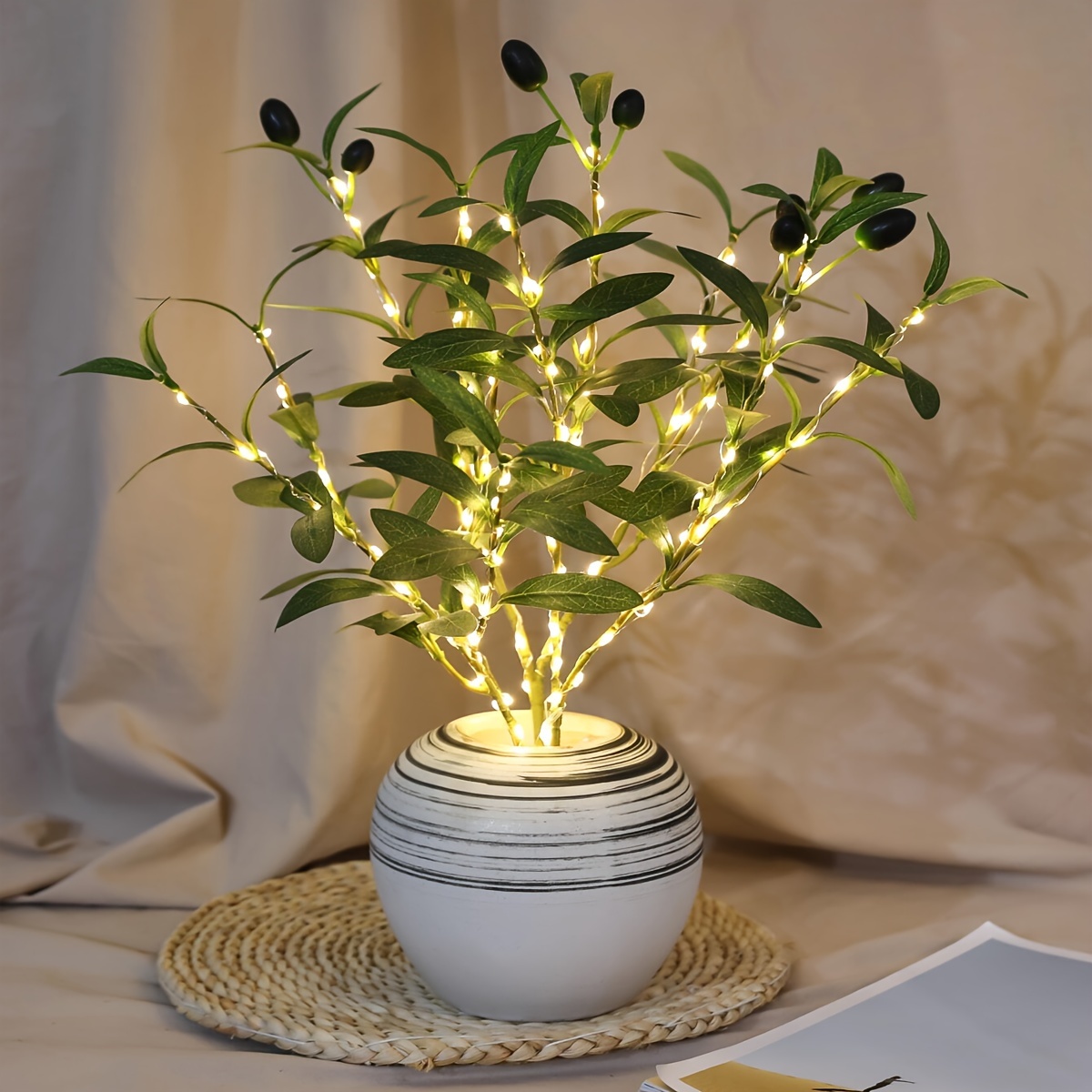 

1pc Olive Branch Led Light, Modern Home Decor Lamp For Festive, Wedding, Birthday, Party Ambiance, Ideal For Cabinet, Dining Table, Café Decor