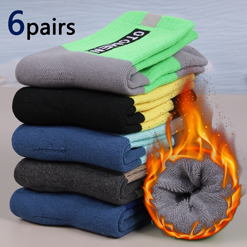 Image of 6-pair Winter Thickened Plush Terrycloth Boys' Socks, Seamless Toe, Non-irritating, For Casual, Outdoor, And Sports, Warm For Winter, For Students And Middle/older Toddlers, Christmas Gift Ideas