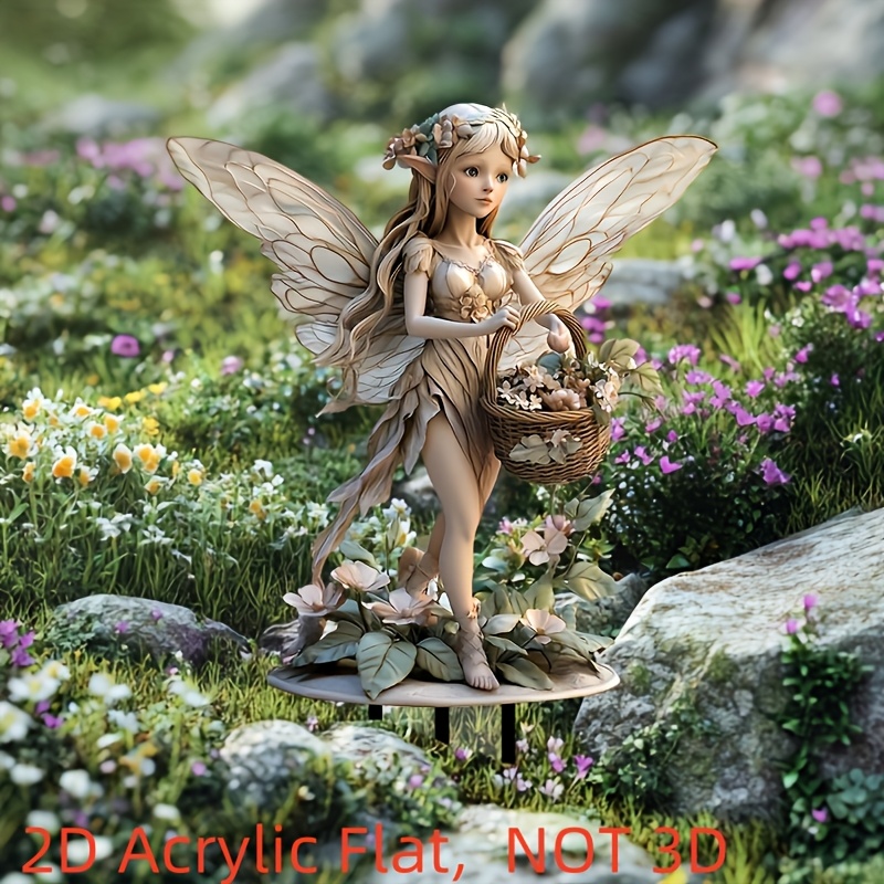 

2d Flat 1pc Of 2d Flat Bohemian Acrylic Fairy Insert - Weather Resistant Flower Picking Elf Gardening Decoration For Lawns, Yards And Backyards, Ideal Housewarming Gift