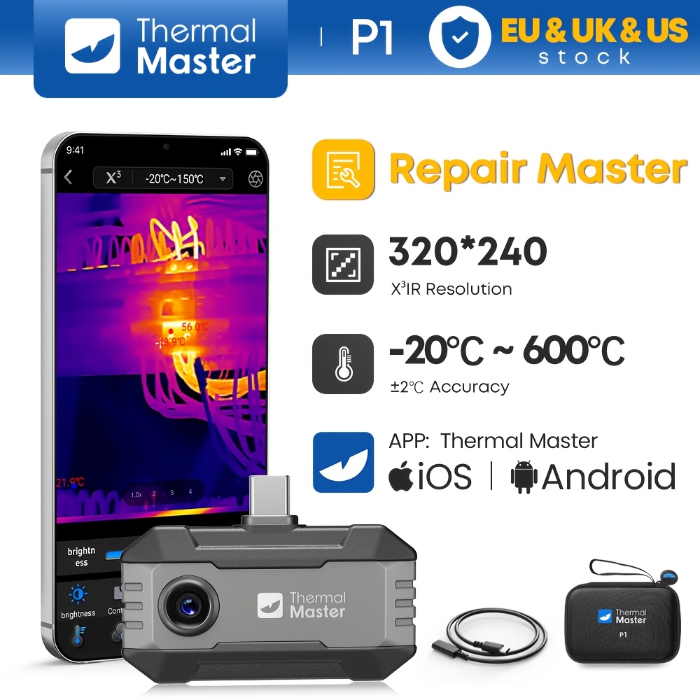   p1 infrared thermal imaging compatible with   and iphone smartphones 320 240 super resolution 600 c high temperature measurement range suitable for home   circuit   and machine fault point detection