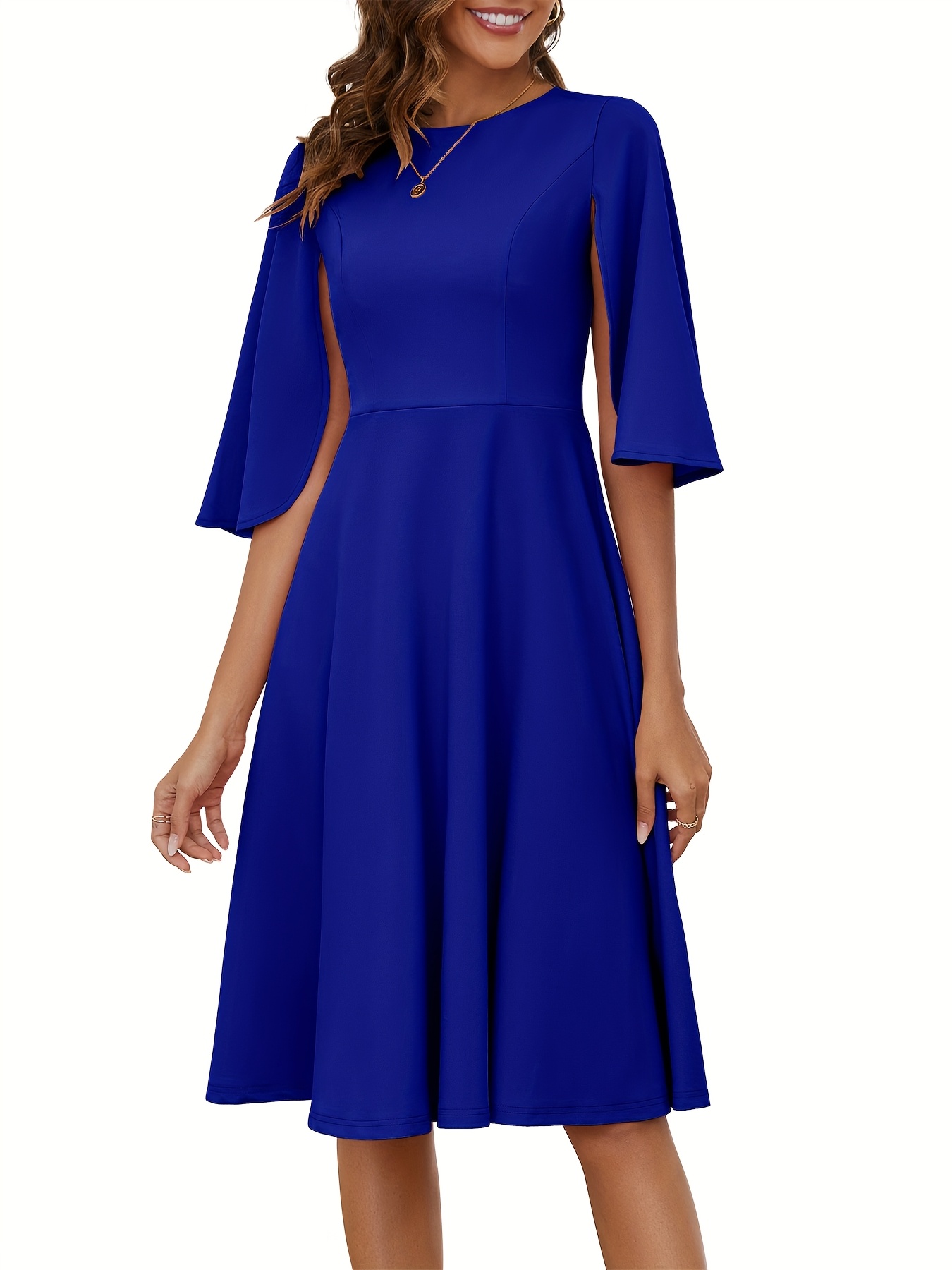 green emerald velvet dress Business Dresses for Women Semi-Formal Fit Casual Slim Short Puff Sleeve  O-Neck Elegant Swing A Line Maxi Dresses at Amazon Women's Clothing store main image 0