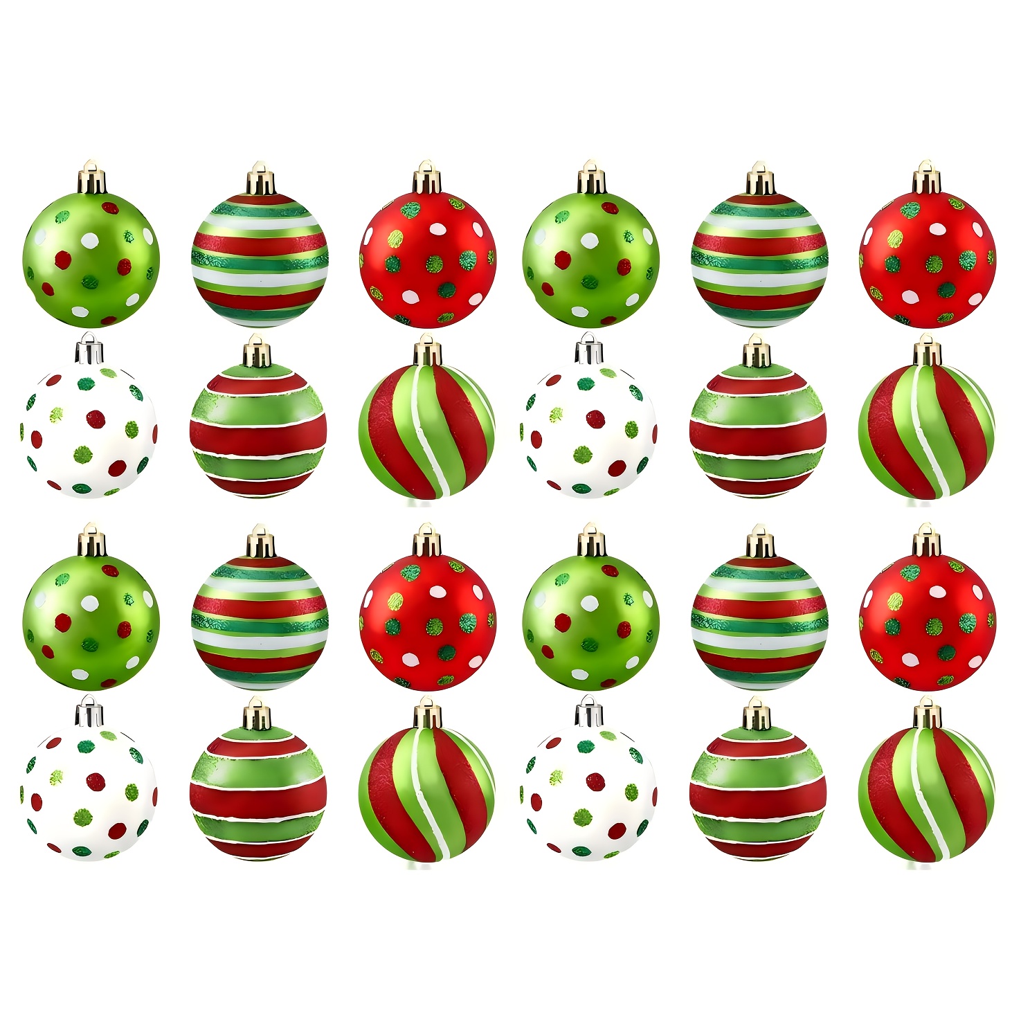 TEMU 24pcs, 6cm/2. Red, Green And White Christmas Tree Christmas Balls, Christmas Tree Decorations, Christmas Tree Ornaments, Christmas Holiday Set