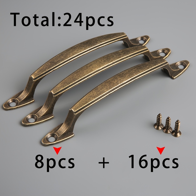 TEMU 8pcs Of Bronze-colored Elongated Iron Handles + 16pcs Of Bronze-colored 3x12 Screws, Totaling 24pcs. Elongated Handles, European-style