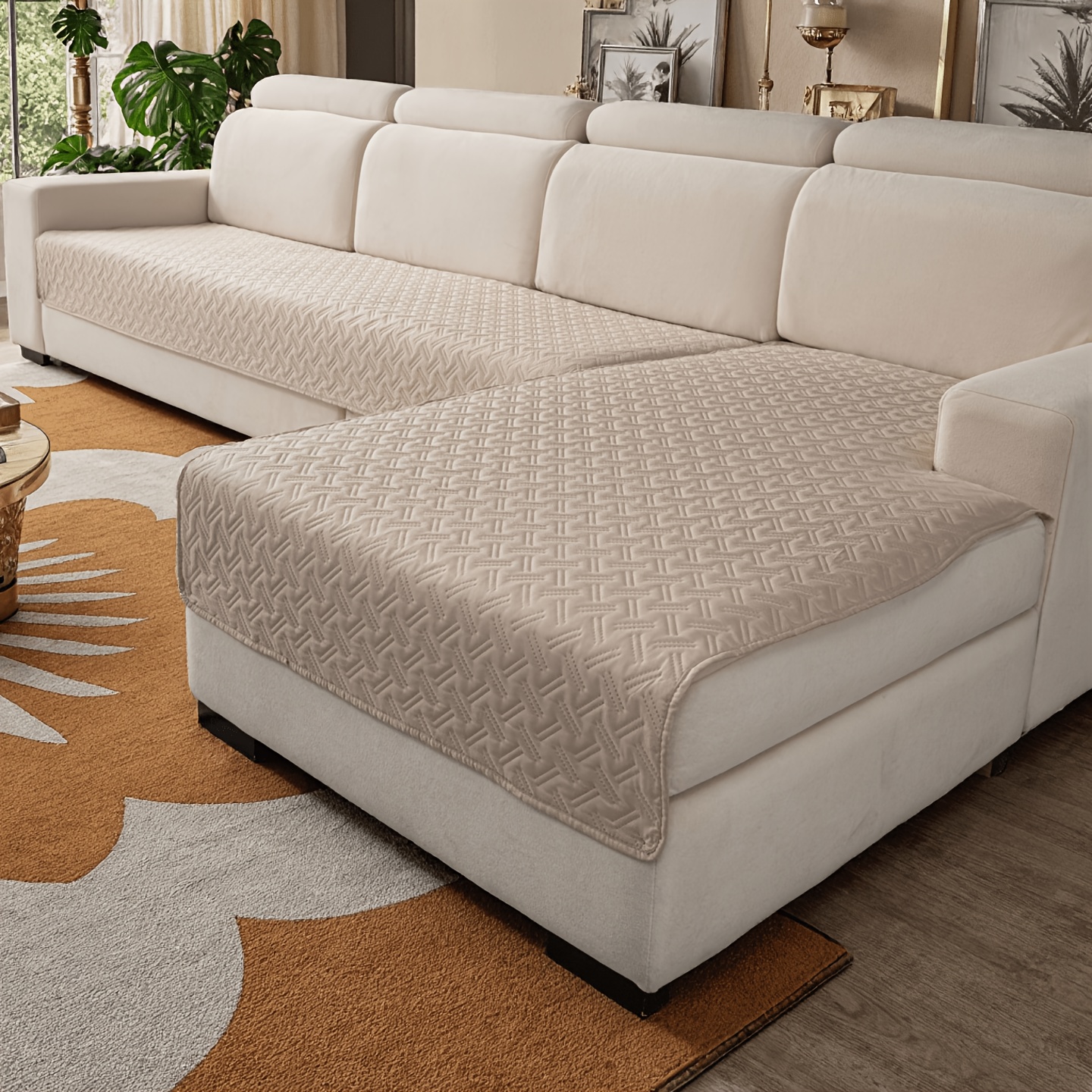 TEMU { Enabled}set Of Color Quilted Non-slip Sofa Cushion Set, Washable & Wear-resistant Couch Cover, Machine Washable Furniture Protector For