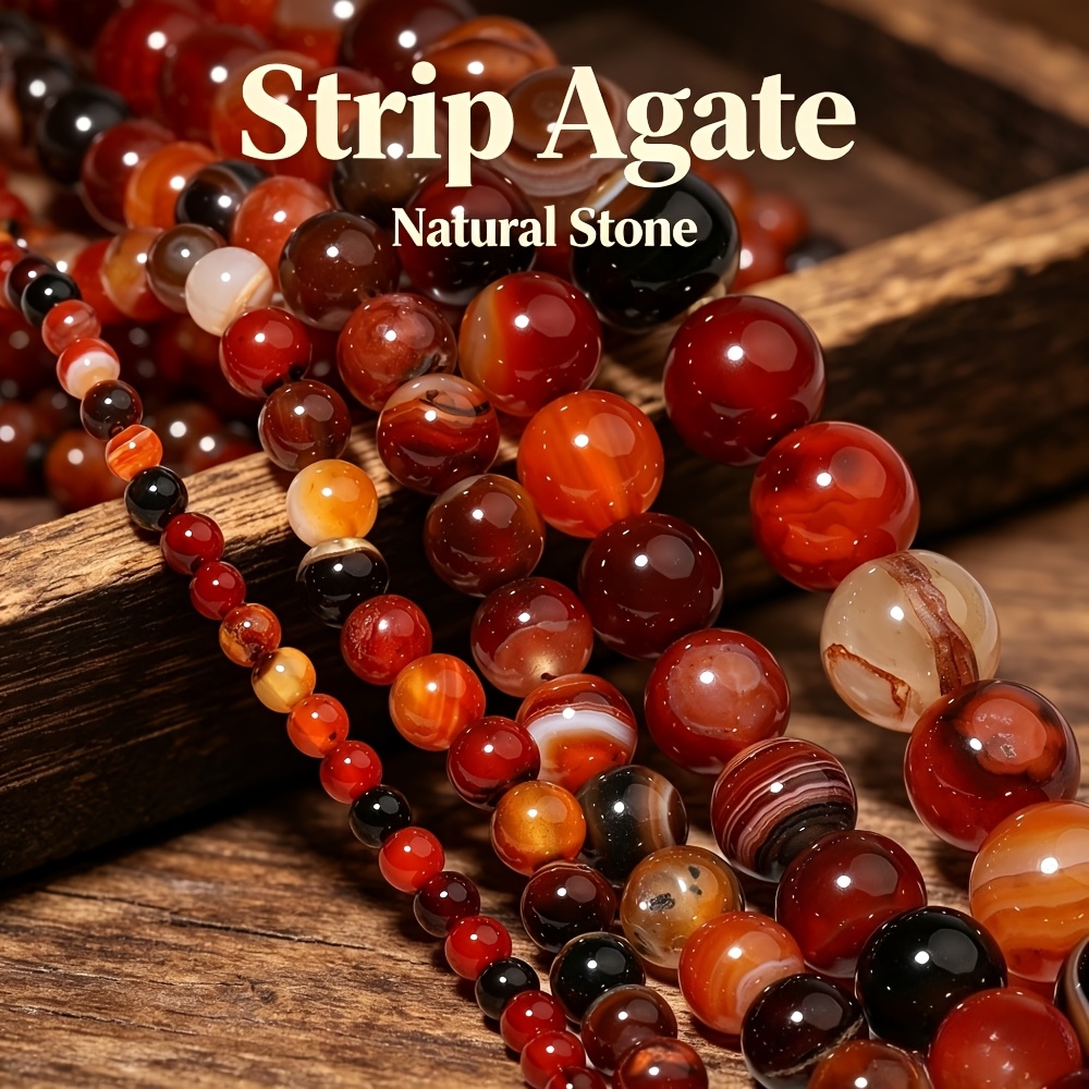 TEMU 5a Grade Natural Fire Stripe Agate Round Stone Beads, Very Suitable For Making Jewelry And Crafts, Used For Making Bracelets, Necklaces, And