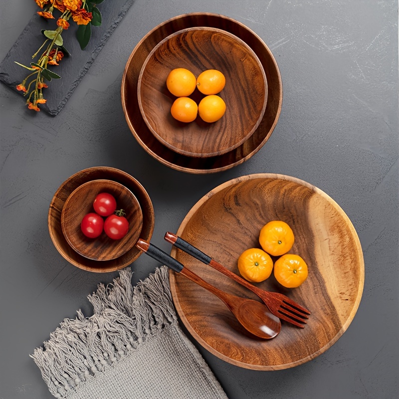 

1pc Handcrafted Wooden Bowl Set - Round Wood Serving Bowls For Fruit, Salad, Soup - Tableware For Home, Restaurant, Hotel, Cafe