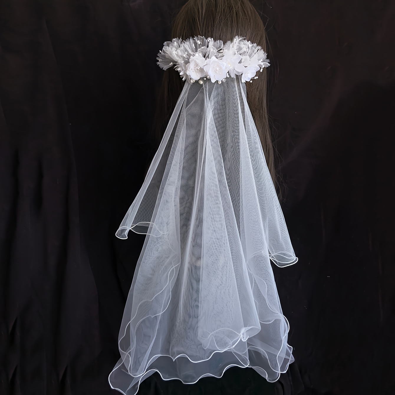 TEMU 1pc White Floral Pearl Hair Comb Headscarf, Super Style, Suitable For Weddings, Certificate Registration, And Wedding Photo Shoots